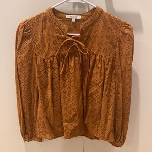 SOLD Madewell fall embroidered burnt orange cotton blouse